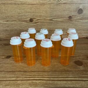 Lot 12 Empty Medicine Pill Plastic Amber Bottles Containers Prescription Crafts